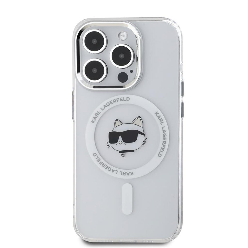 MagSafe-deksel for Apple iPhone 15 Pro, Karl Lagerfeld, IML Metal Choupette's Head, Hvit