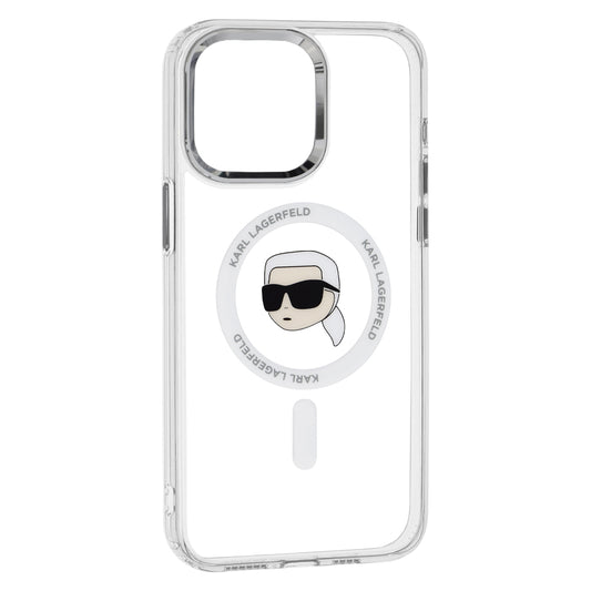 MagSafe-deksel for Apple iPhone 15 Pro, Karl Lagerfeld, IML Metal Karl's Head, Hvit
