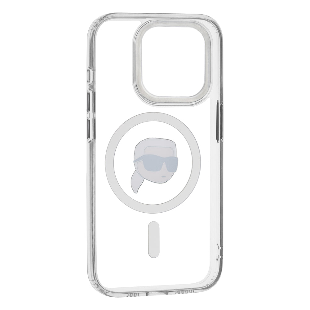 MagSafe-deksel for Apple iPhone 15 Pro, Karl Lagerfeld, IML Metal Karl's Head, Hvit