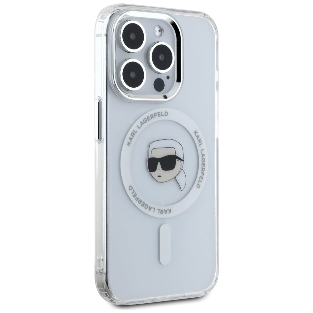 MagSafe-deksel for Apple iPhone 15 Pro, Karl Lagerfeld, IML Metal Karl's Head, Hvit