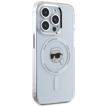 MagSafe-deksel for Apple iPhone 15 Pro, Karl Lagerfeld, IML Metal Karl's Head, Hvit