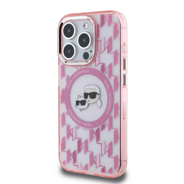 MagSafe-deksel for Apple iPhone 15 Pro, Karl Lagerfeld, IML Monogram Karl & Choupette's Heads, Rosa