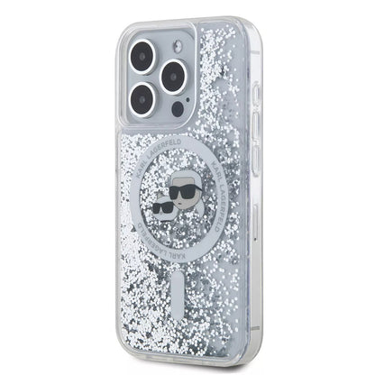 MagSafe-deksel for Apple iPhone 15 Pro, Karl Lagerfeld, Liquid Glitter Karl & Choupette's Heads, Gjennomsiktig