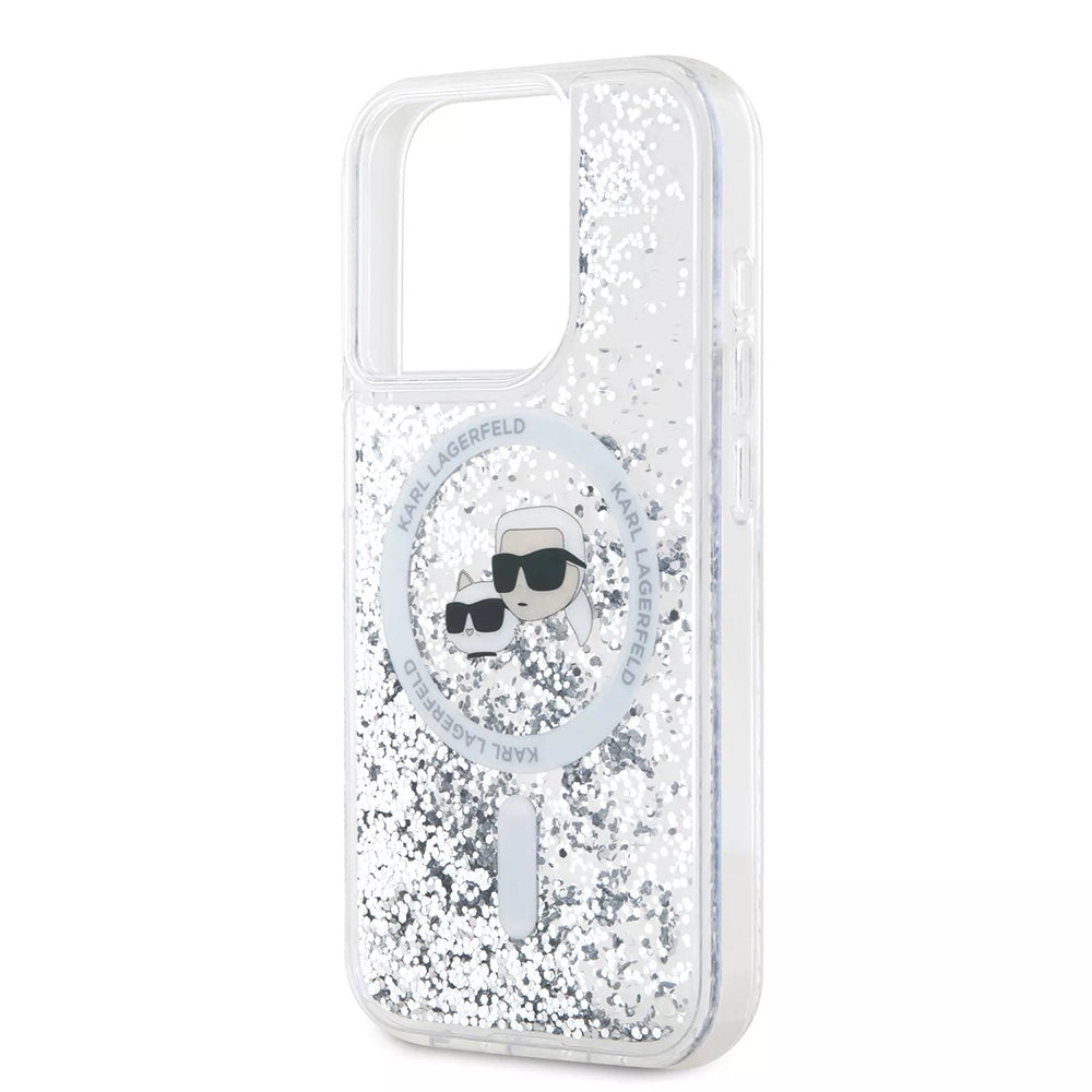 MagSafe-deksel for Apple iPhone 15 Pro, Karl Lagerfeld, Liquid Glitter Karl & Choupette's Heads, Gjennomsiktig