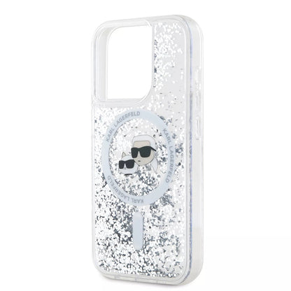 MagSafe-deksel for Apple iPhone 15 Pro, Karl Lagerfeld, Liquid Glitter Karl & Choupette's Heads, Gjennomsiktig