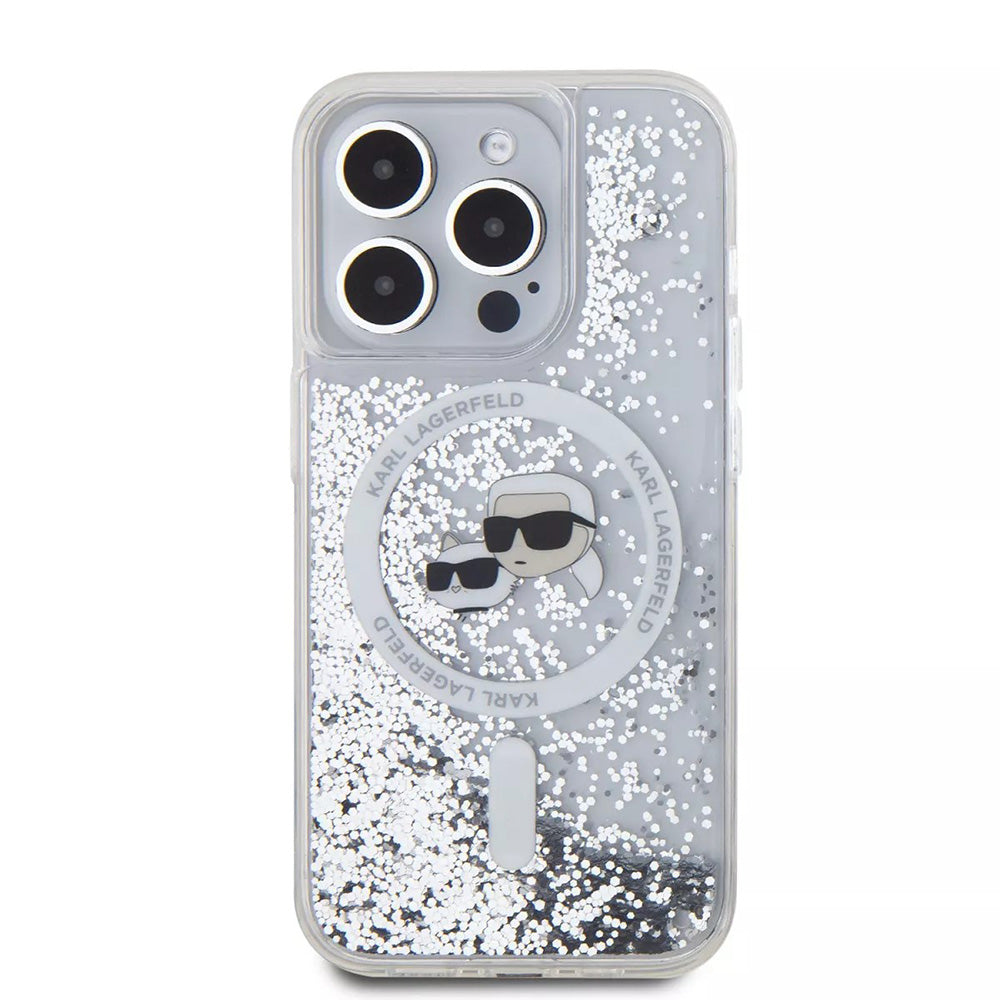 MagSafe-deksel for Apple iPhone 15 Pro, Karl Lagerfeld, Liquid Glitter Karl & Choupette's Heads, Gjennomsiktig