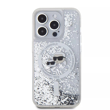 MagSafe-deksel for Apple iPhone 15 Pro, Karl Lagerfeld, Liquid Glitter Karl & Choupette's Heads, Gjennomsiktig