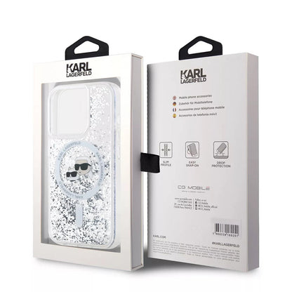 MagSafe-deksel for Apple iPhone 15 Pro, Karl Lagerfeld, Liquid Glitter Karl & Choupette's Heads, Gjennomsiktig