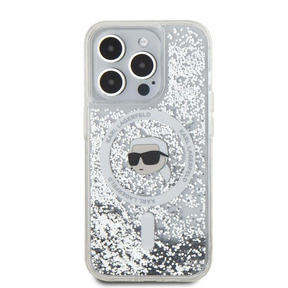 MagSafe-deksel for Apple iPhone 15 Pro, Karl Lagerfeld, Liquid Glitter Karl's Head, Gjennomsiktig