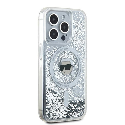 MagSafe-deksel for Apple iPhone 15 Pro, Karl Lagerfeld, Liquid Glitter Karl's Head, Gjennomsiktig