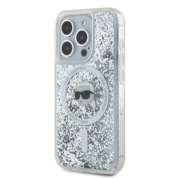 MagSafe-deksel for Apple iPhone 15 Pro, Karl Lagerfeld, Liquid Glitter Karl's Head, Gjennomsiktig