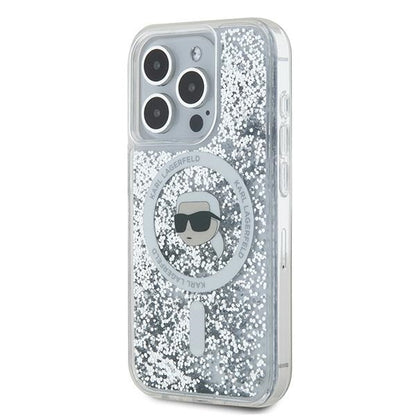 MagSafe-deksel for Apple iPhone 15 Pro, Karl Lagerfeld, Liquid Glitter Karl's Head, Gjennomsiktig