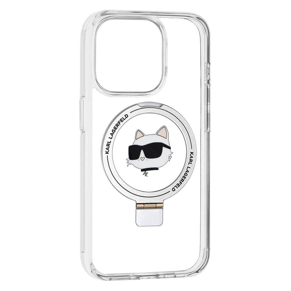 MagSafe-deksel for Apple iPhone 15 Pro, Karl Lagerfeld, Ring Stand Choupette's Head, Hvit