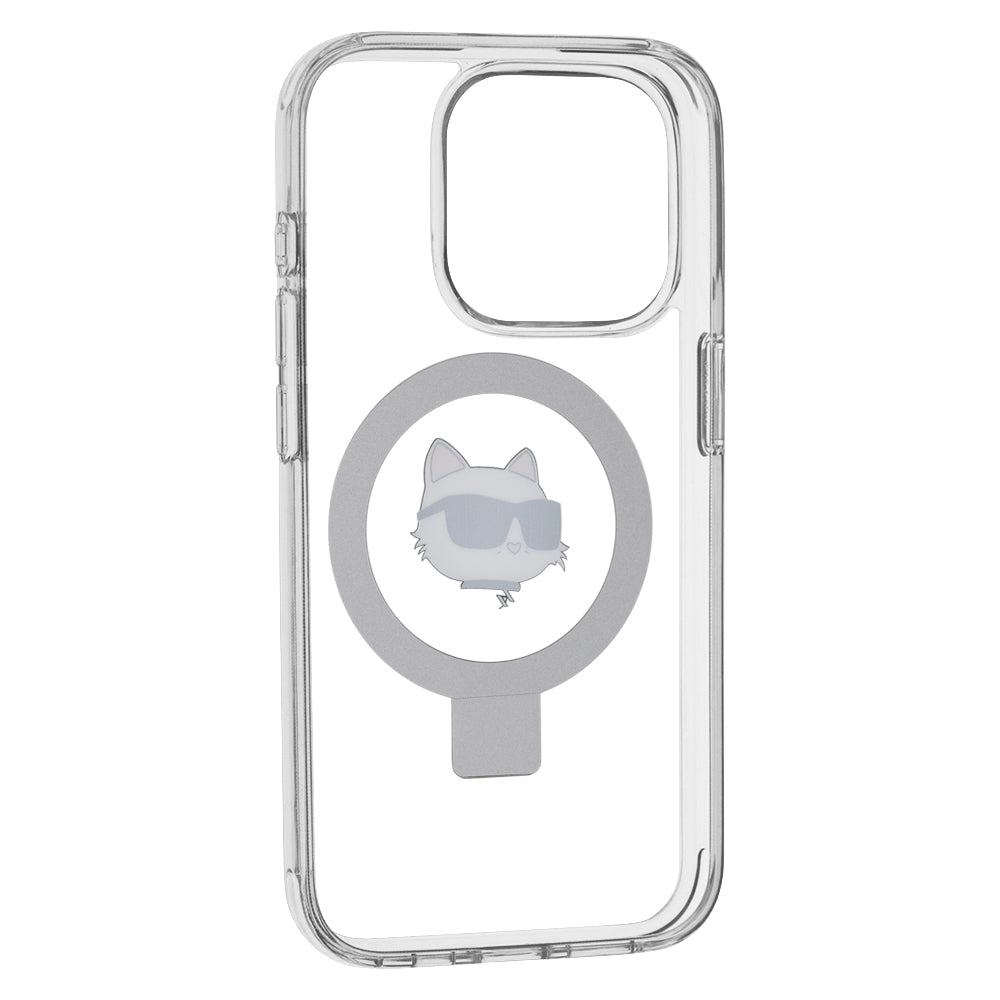 MagSafe-deksel for Apple iPhone 15 Pro, Karl Lagerfeld, Ring Stand Choupette's Head, Hvit