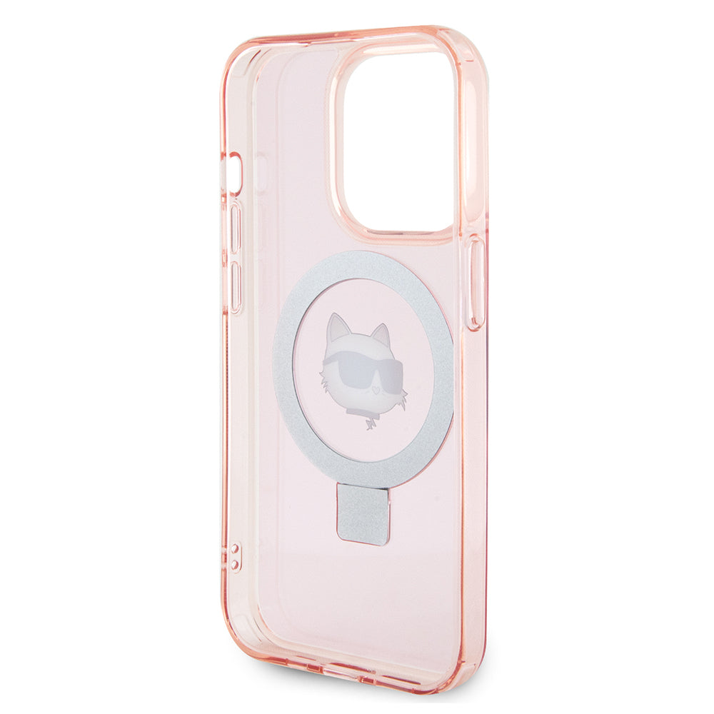 MagSafe-deksel for Apple iPhone 15 Pro, Karl Lagerfeld, Ring Stand Choupette's Head, Rosa