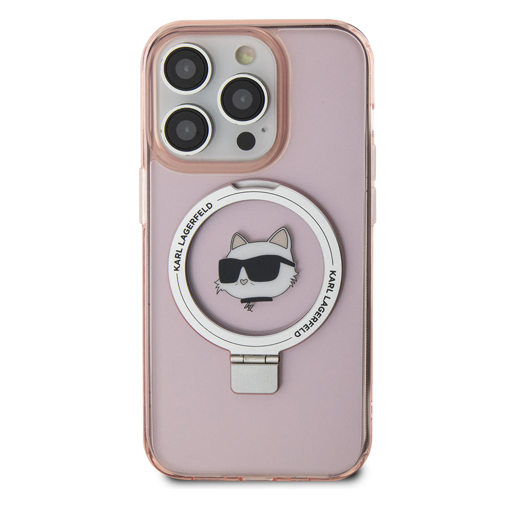 MagSafe-deksel for Apple iPhone 15 Pro, Karl Lagerfeld, Ring Stand Choupette's Head, Rosa