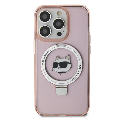 MagSafe-deksel for Apple iPhone 15 Pro, Karl Lagerfeld, Ring Stand Choupette's Head, Rosa