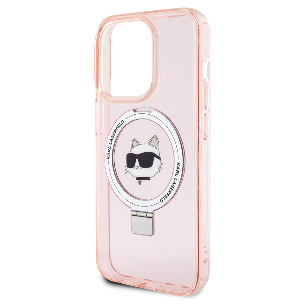 MagSafe-deksel for Apple iPhone 15 Pro, Karl Lagerfeld, Ring Stand Choupette's Head, Rosa