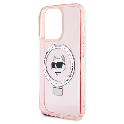 MagSafe-deksel for Apple iPhone 15 Pro, Karl Lagerfeld, Ring Stand Choupette's Head, Rosa