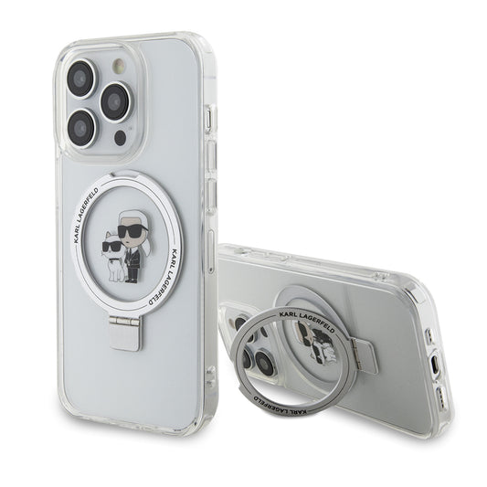 MagSafe-deksel for Apple iPhone 15 Pro, Karl Lagerfeld, Ring Stand Karl & Choupette, Hvit