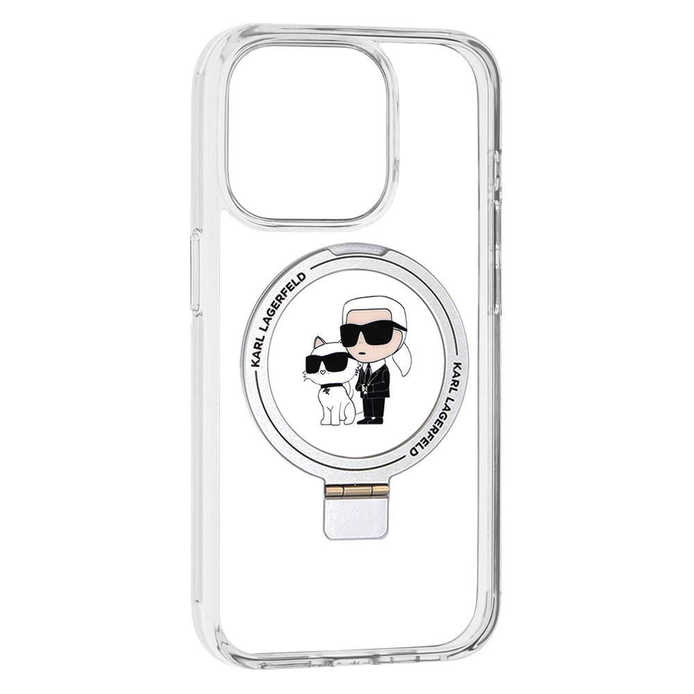 MagSafe-deksel for Apple iPhone 15 Pro, Karl Lagerfeld, Ring Stand Karl & Choupette, Hvit