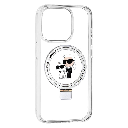 MagSafe-deksel for Apple iPhone 15 Pro, Karl Lagerfeld, Ring Stand Karl & Choupette, Hvit
