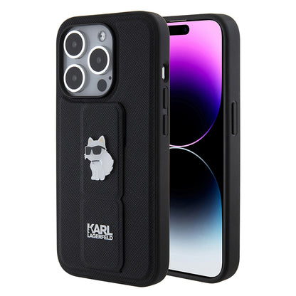 MagSafe-deksel for Apple iPhone 15 Pro, Karl Lagerfeld, Saffiano Gripstand Choupette, Svart