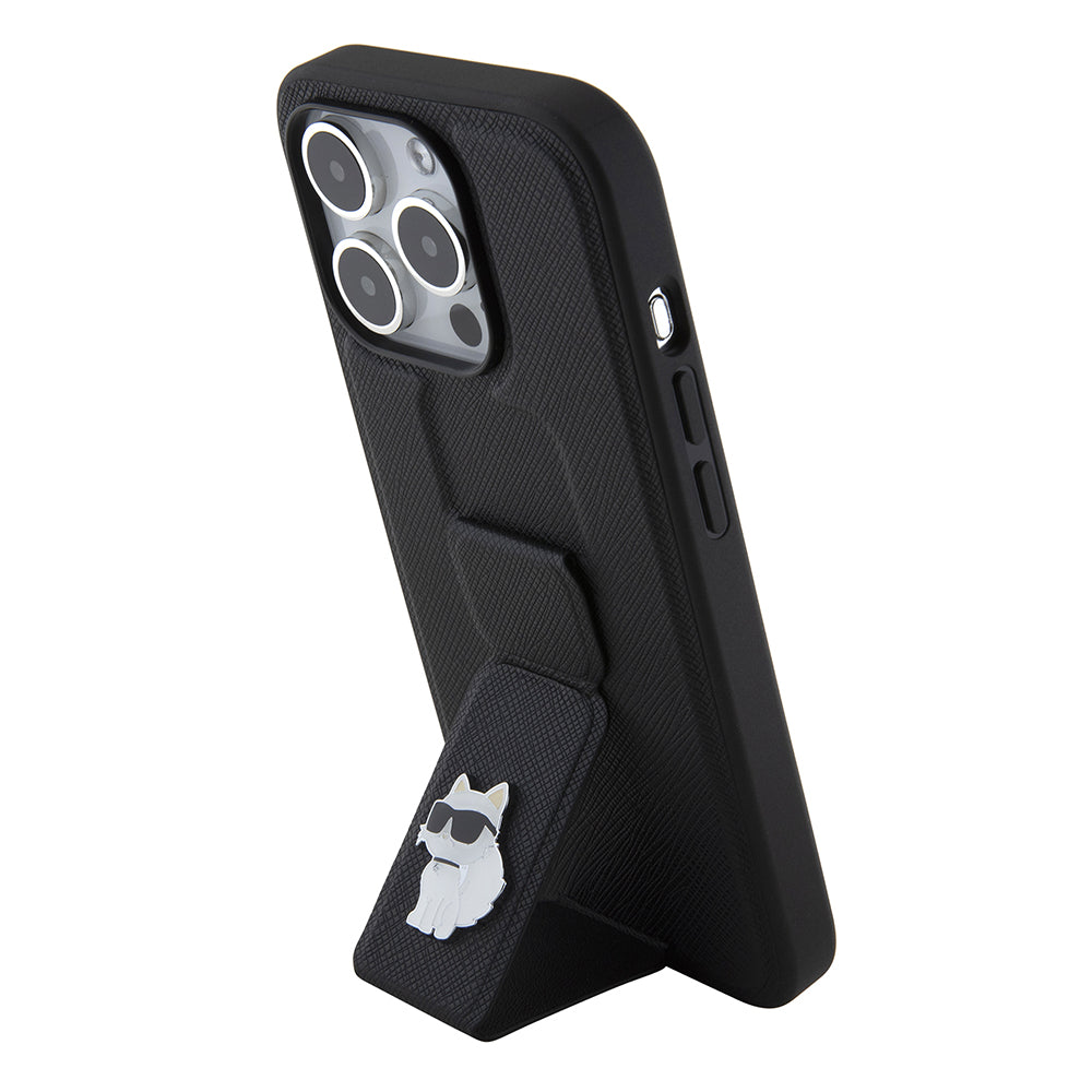 MagSafe-deksel for Apple iPhone 15 Pro, Karl Lagerfeld, Saffiano Gripstand Choupette, Svart