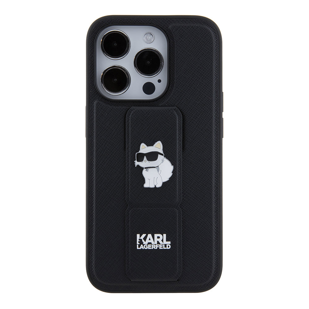 MagSafe-deksel for Apple iPhone 15 Pro, Karl Lagerfeld, Saffiano Gripstand Choupette, Svart