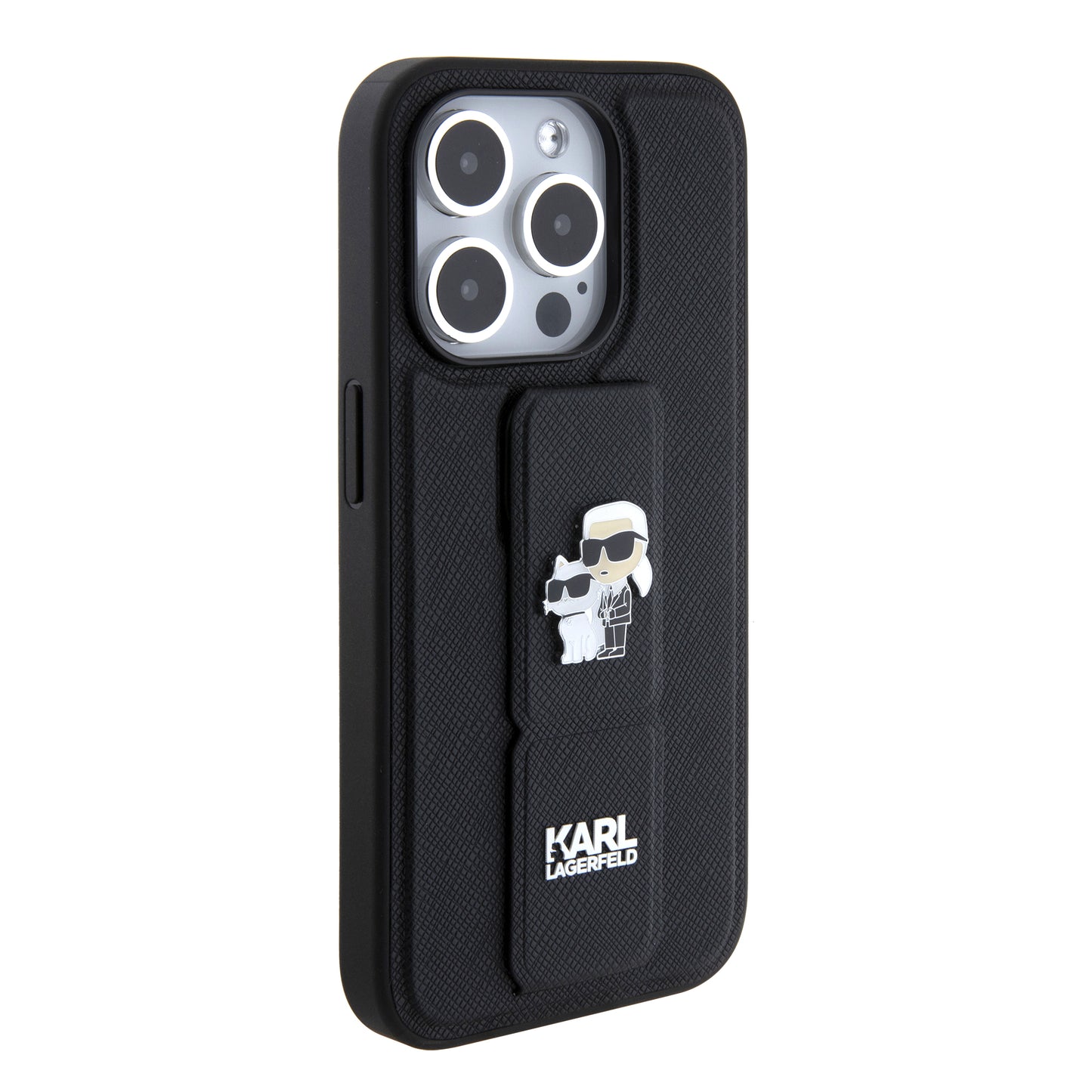 MagSafe-deksel for Apple iPhone 15 Pro, Karl Lagerfeld, Saffiano Gripstand Karl & Choupette, Svart