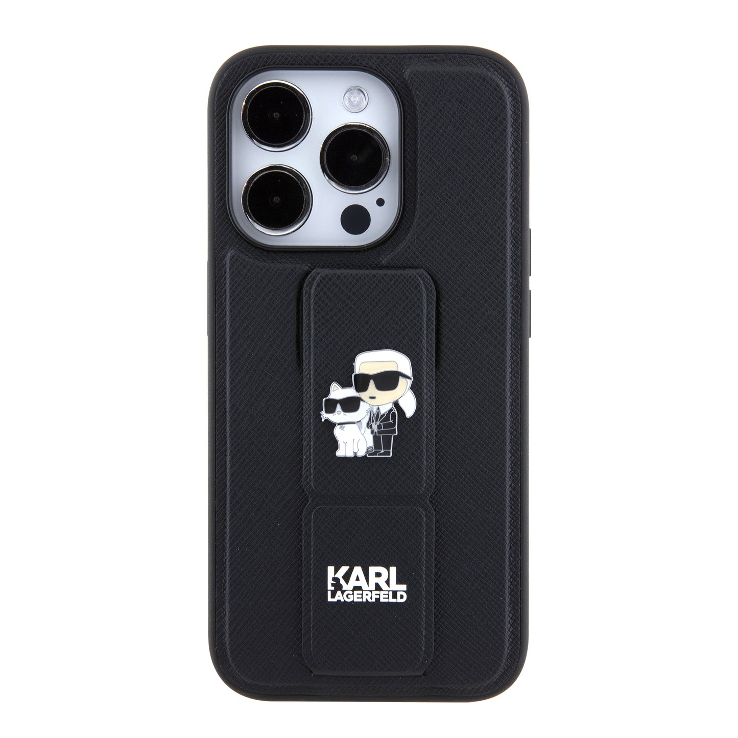 MagSafe-deksel for Apple iPhone 15 Pro, Karl Lagerfeld, Saffiano Gripstand Karl & Choupette, Svart