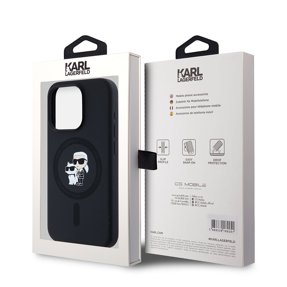 MagSafe-deksel for Apple iPhone 15 Pro, Karl Lagerfeld, Silicone Karl & Choupette, Svart