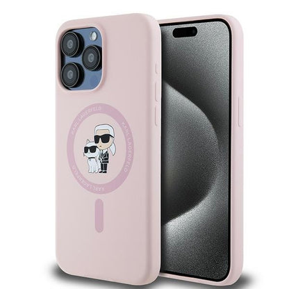 MagSafe-deksel for Apple iPhone 15 Pro, Karl Lagerfeld, Silicone Karl & Choupette, Rosa