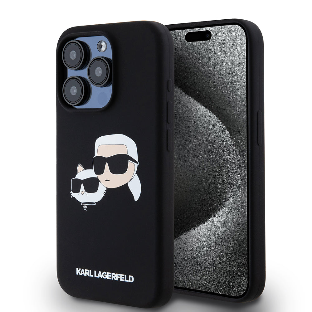 MagSafe-deksel for Apple iPhone 15 Pro, Karl Lagerfeld, Silikon Karl & Choupette's Heads, Svart