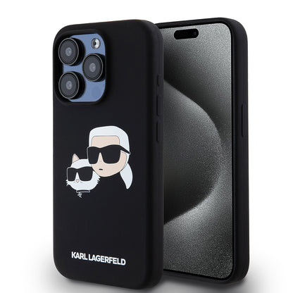 MagSafe-deksel for Apple iPhone 15 Pro, Karl Lagerfeld, Silikon Karl & Choupette's Heads, Svart