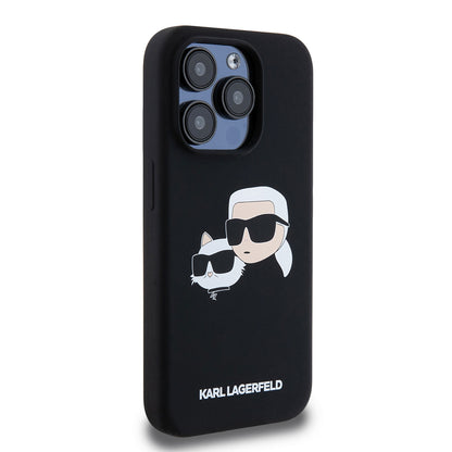 MagSafe-deksel for Apple iPhone 15 Pro, Karl Lagerfeld, Silikon Karl & Choupette's Heads, Svart