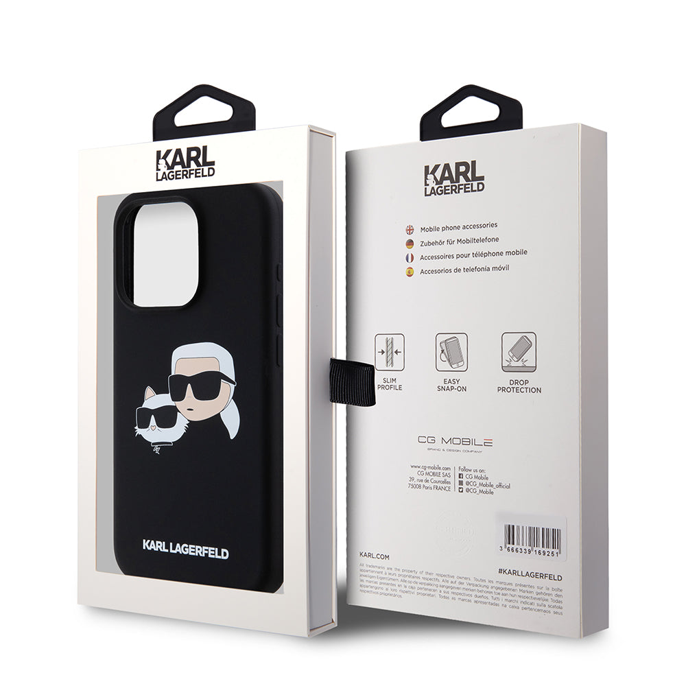 MagSafe-deksel for Apple iPhone 15 Pro, Karl Lagerfeld, Silikon Karl & Choupette's Heads, Svart