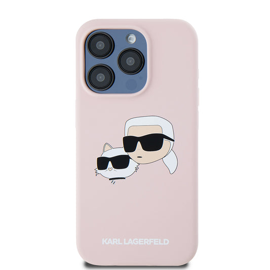 MagSafe-deksel for Apple iPhone 15 Pro, Karl Lagerfeld, Silikon Karl & Choupette's Heads, Rosa