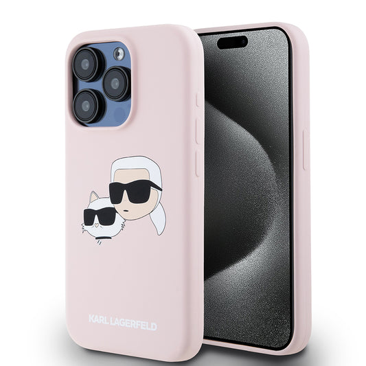 MagSafe-deksel for Apple iPhone 15 Pro, Karl Lagerfeld, Silikon Karl & Choupette's Heads, Rosa