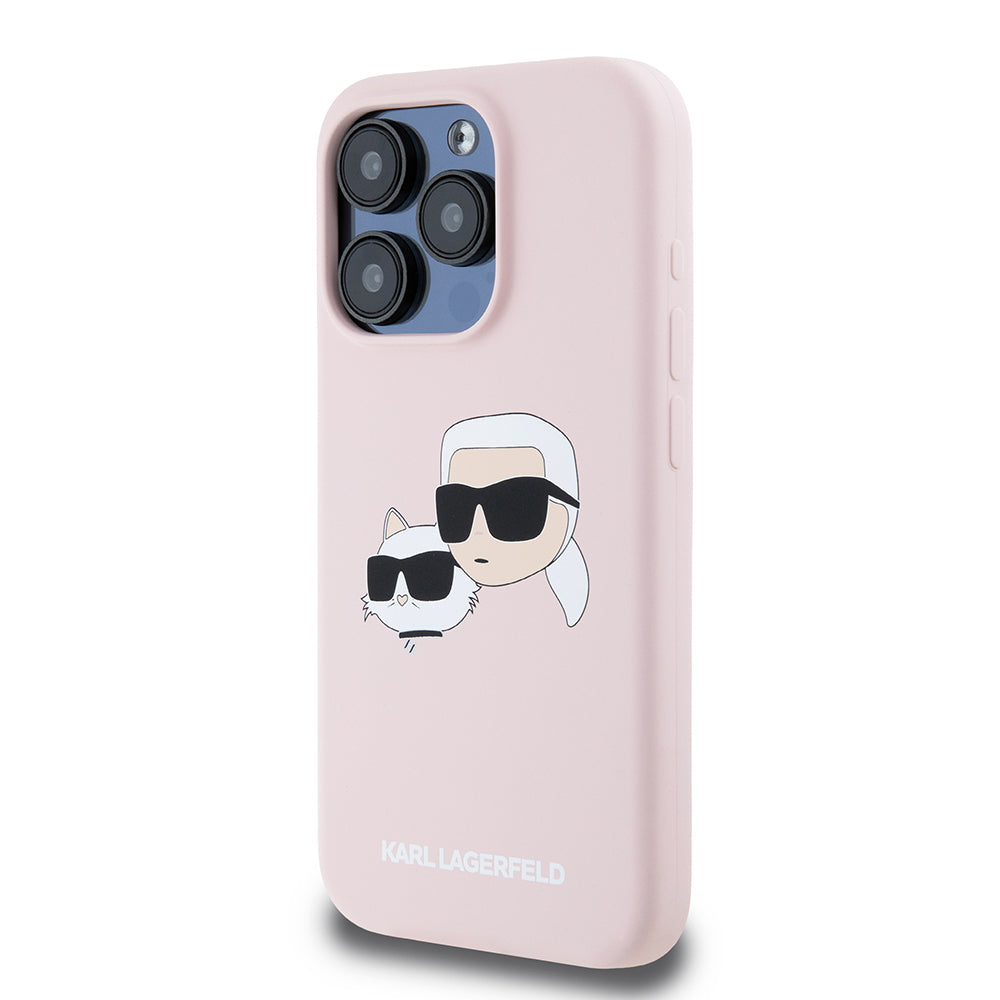 MagSafe-deksel for Apple iPhone 15 Pro, Karl Lagerfeld, Silikon Karl & Choupette's Heads, Rosa