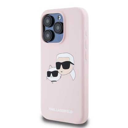 MagSafe-deksel for Apple iPhone 15 Pro, Karl Lagerfeld, Silikon Karl & Choupette's Heads, Rosa