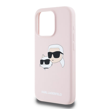 MagSafe-deksel for Apple iPhone 15 Pro, Karl Lagerfeld, Silikon Karl & Choupette's Heads, Rosa