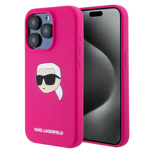 MagSafe-deksel for Apple iPhone 15 Pro, Karl Lagerfeld, Silicone Karl's Head, Fuchsia