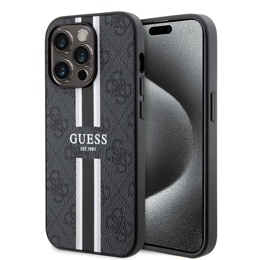 MagSafe-deksel for Apple iPhone 15 Pro Max, Guess, 4G Printed Stripes, Svart