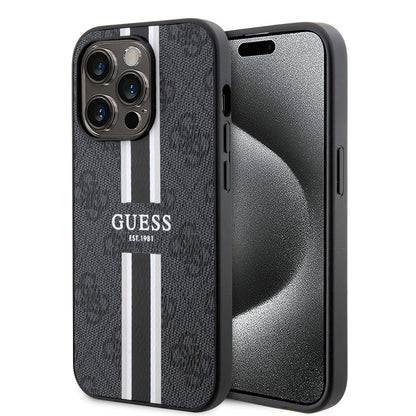 MagSafe-deksel for Apple iPhone 15 Pro Max, Guess, 4G Printed Stripes, Svart