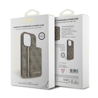 MagSafe-deksel for Apple iPhone 15 Pro Max, Guess, Powerbank 4G Metal Logo, Brun