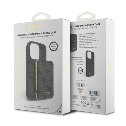 MagSafe-deksel for Apple iPhone 15 Pro Max, Guess, Powerbank 4G Metal Logo, Svart