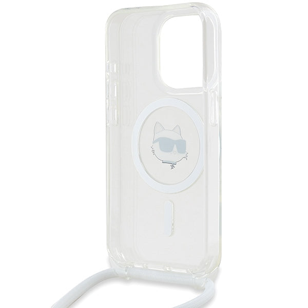 MagSafe-deksel for Apple iPhone 15 Pro Max, Karl Lagerfeld, IML Crossbody Choupette's Head with Strap, Gjennomsiktig
