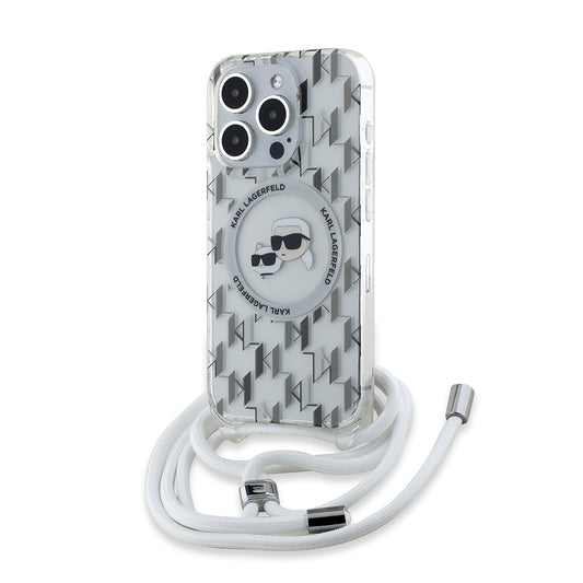 MagSafe-deksel for Apple iPhone 15 Pro Max, Karl Lagerfeld, IML Crossbody Monogram Karl & Choupette's Heads, Gjennomsiktig