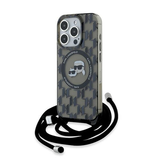 MagSafe-deksel for Apple iPhone 15 Pro Max, Karl Lagerfeld, IML Crossbody Monogram Karl & Choupette's Heads, Svart